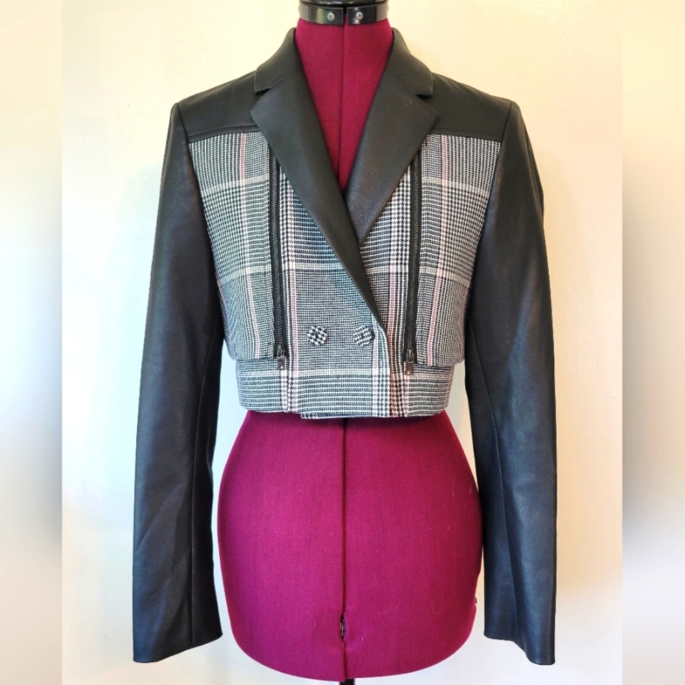 NWT BCBG MAX AZRIA plaid moto jacket